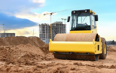 Soil Compactor for leveling ground for foundation and on road construction. Road compaction...