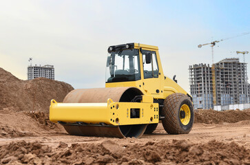 Soil Compactor for leveling ground for foundation and on road construction. Road compaction...