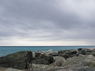 Fototapeta na wymiar sea and rocks natural background copy space