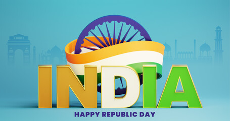 3d indian flag colors text 26th of january