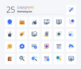 Marketing Seo 25 Flat Color icon pack including engine. magazine. accessibility. items. disability