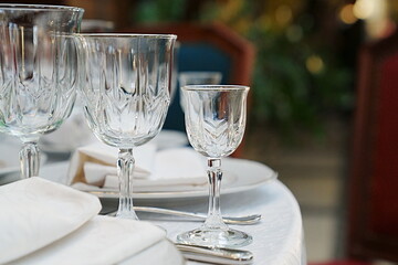 empty wine glasses on the table.table setting for a festive dinner. 
