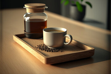 Cold brew coffee on a tray, generative ai