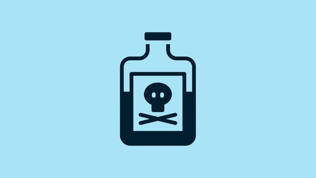 Blue Poison in bottle icon isolated on blue background. Bottle of poison or poisonous chemical toxin. 4K Video motion graphic animation