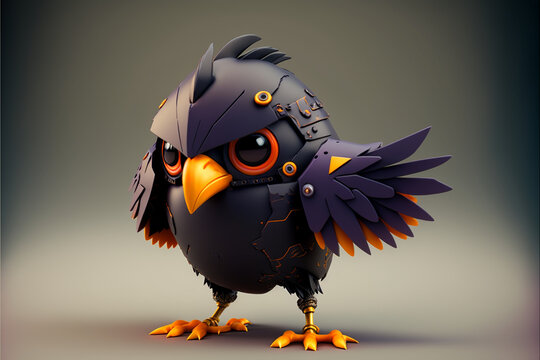 Angry robot bird with cute eyes, generative ai