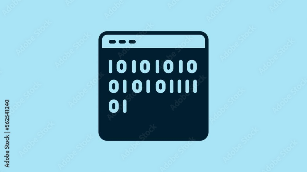 Poster blue binary code icon isolated on blue background. 4k video motion graphic animation