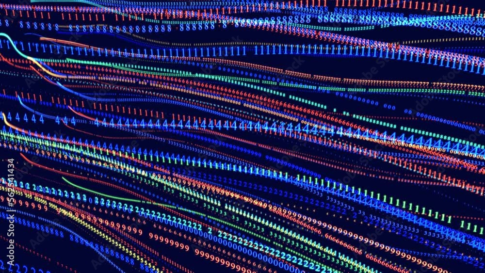 Poster digital waves. vj loop hologram abstract bg. symbols form lines, grid, strings. information concept.