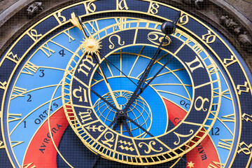 Fototapeta na wymiar Prague astronomical clock close-up. The main attraction of the capital of the Czech Republic. Background