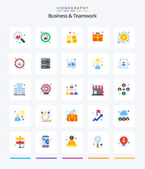 Creative Business And Teamwork 25 Flat icon pack  Such As target. employee. money. process. budget