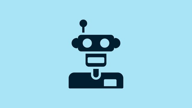 Blue Robot icon isolated on blue background. 4K Video motion graphic animation