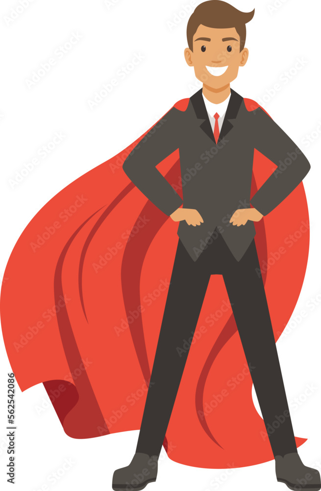 Canvas Prints happy confident businessman with super work powers in red cape. cartoon character