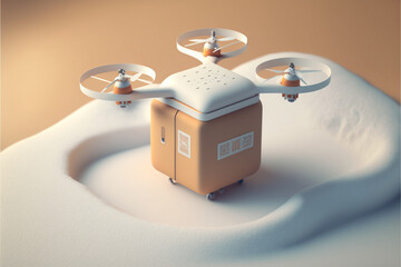 Drone in snow with a package, generative ai