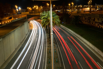 Fototapeta na wymiar Night cityscape of the carlights showing movement with long exposure