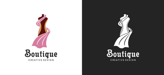 Women dress logo design, beauty fashion boutique logo vector illustration