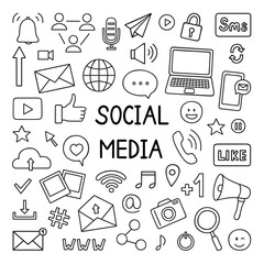 Social media doodle set. Online communication in sketch style. Vector illustration isolated on white background © AnyaLi