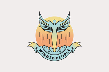 Fototapeta premium Creative abstract vintage winged man logo design