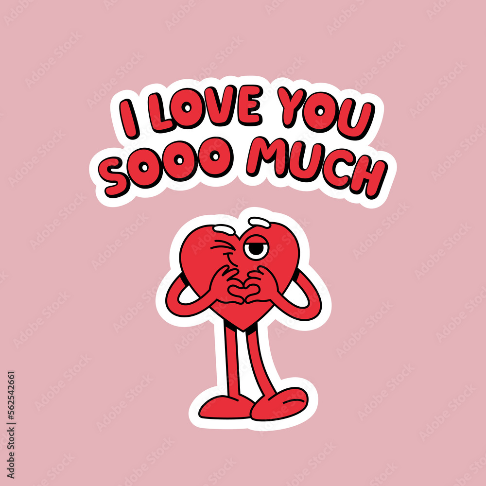 Aufkleber vector winking heart in retro groovy style. declaration of love illustration. happy valentines day g