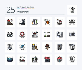 Water Park 25 Line Filled icon pack including romance. fountain. park. glasses. park