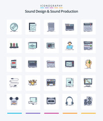 Creative Sound Design And Sound Production 25 Line FIlled icon pack  Such As midi. synth. mix. studio. mix