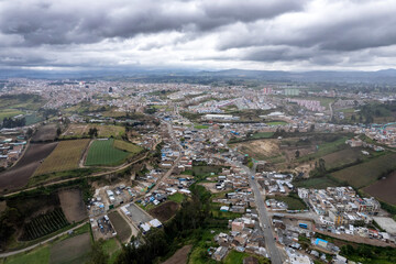 Aerial view of the small city of Ipiales in southern Colombia, famous as the location of the beautiful Las Lajas Cathedral