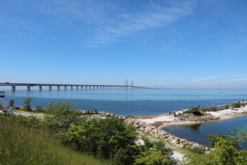 Fototapeta na wymiar Öresund Bridge is world's longest cable-stayed bridge for combined road and rail transport