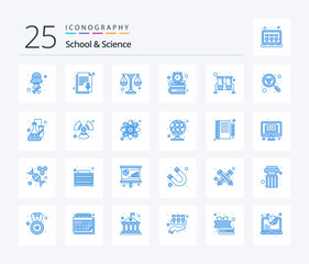 Fototapeta na wymiar School And Science 25 Blue Color icon pack including lab. time. physic. school. books
