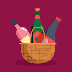wine bottles in basket