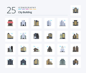 City Building 25 Flat Color icon pack including business. real. office. office. building