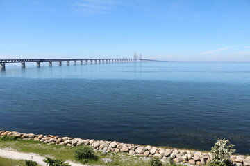 Obraz premium Double deck bridge Öresund Bridge, Baltic Sea Sweden to Denmark