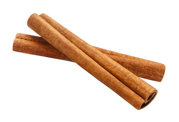 Two delicious cinnamon sticks, isolated on white background