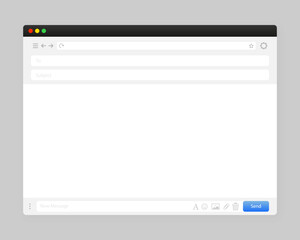 New Message Browser window. Email interface for mobile phone, tablet and computer, internet message isolated frame, blank email. Vector illustration.