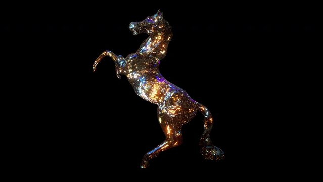 Triangulated horse rotates on black with alpha