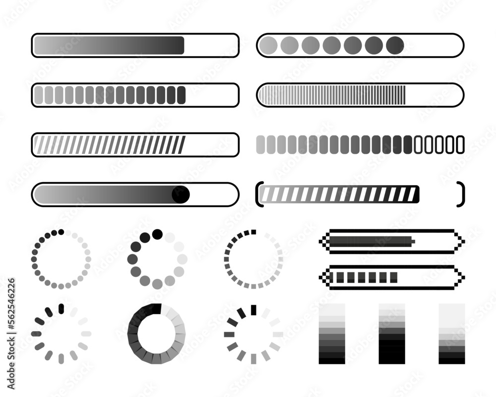 Poster loading indicator, purple loading signs in different design. system software update concept. vector 