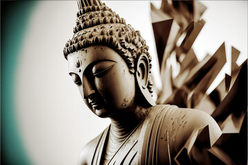Fototapeta na wymiar Closeup frontal portrait of Buddha. Abstract design. Designed using generative ai.