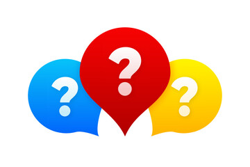 FAQ concept. Banner with question marks. Searching solutions, useful information, customer support, solving problem, choice. Vector illustration.