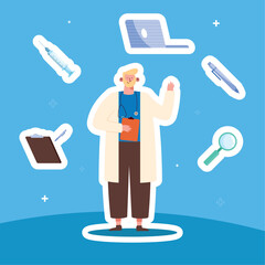 doctor with medical icons