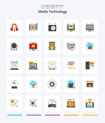 Creative Media Technology 25 Flat icon pack  Such As equalizer. media. app. marketing. technology