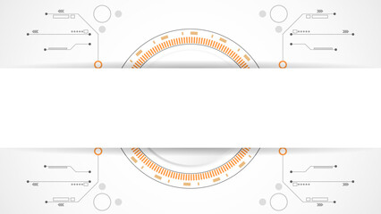 white grey circle technology background abstract. technology with line digital color grey, orange, dot, hi-tech, vector. circle technological for web banner, background, wallpaper, structure, object. 