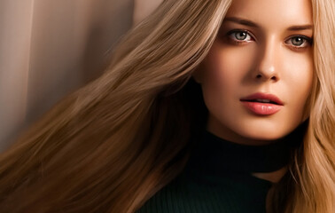 Hairstyle, beauty and hair care, beautiful woman with long healthy hair, blonde model wearing...