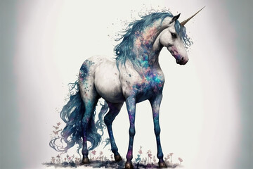 Pretty unicorn standing magical fantasy Generative AI - obrazy, fototapety, plakaty