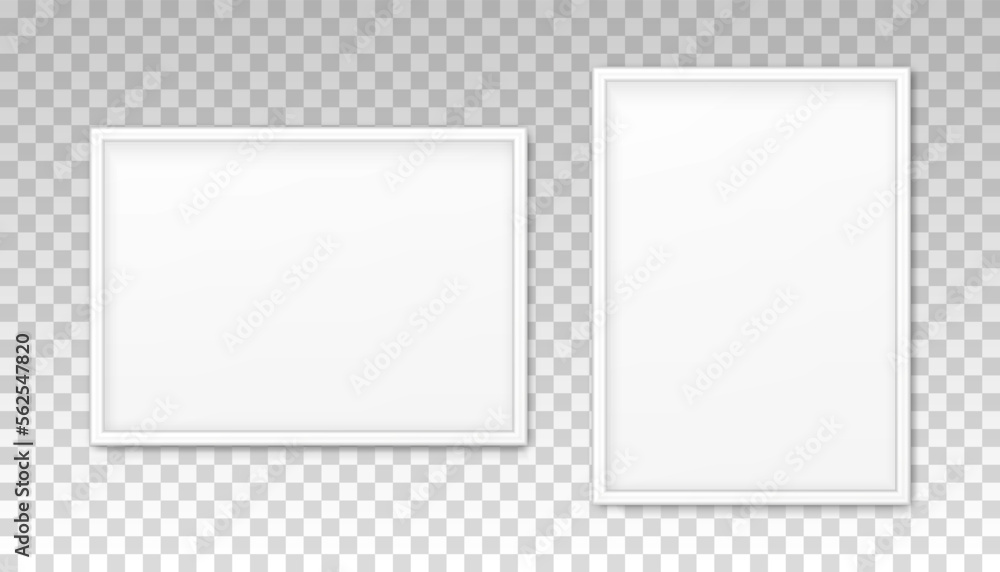Poster mockup white frame photo on wall. mock up picture framed. horizontal boarder with shadow. empty phot