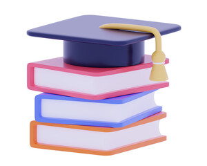 3D Stack of colorful books and graduate hat icon Modern design minimal style concept of academic achievement School Education 3d rendering illustration