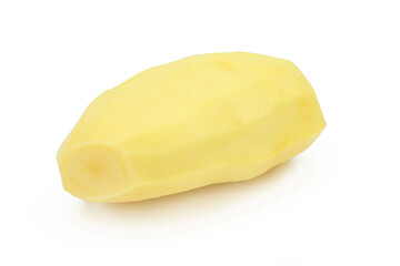 Single peeled raw potato isolated on white background
