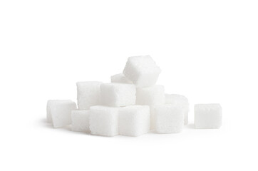 white sugar cubes isolated on white background