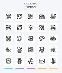 Creative Night Party 25 OutLine icon pack  Such As night. pizza. night. party. placeholder