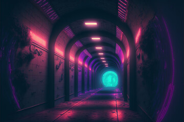 Cyberpunk Tunnel, Generative AI, Illustration