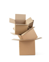 beige cardboard boxes on isolated white background