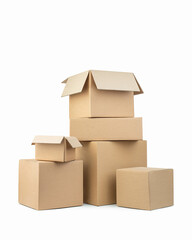 beige cardboard boxes on isolated white background