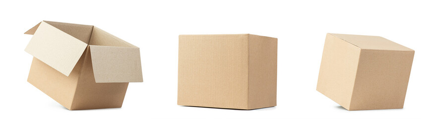 beige cardboard boxes on isolated white background