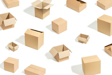 Fototapeta premium beige cardboard boxes on isolated white background